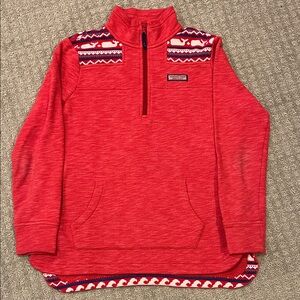 Vineyard Vines Red Zip-Up with Patterned Accents